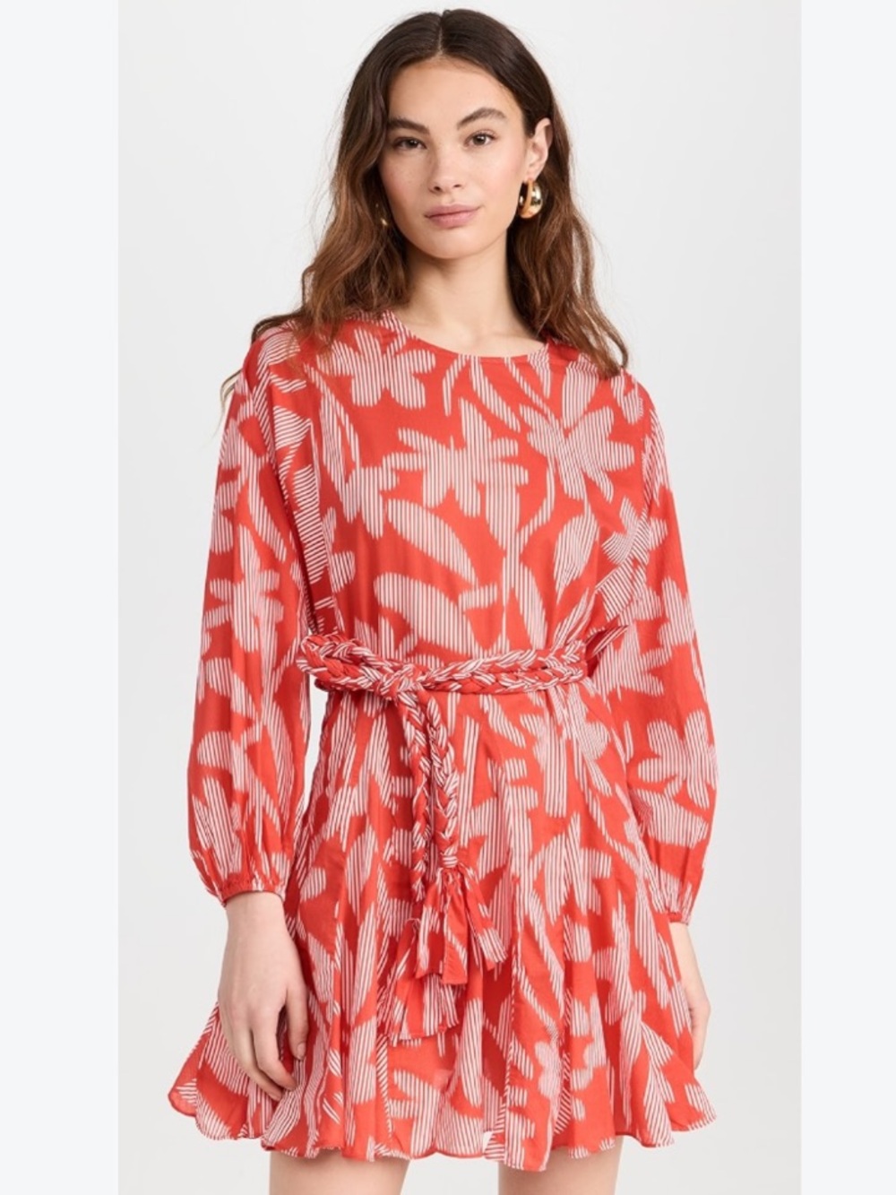 Rhode Dress Ella Mini Braided Fit and Flare in Red Optical Floral